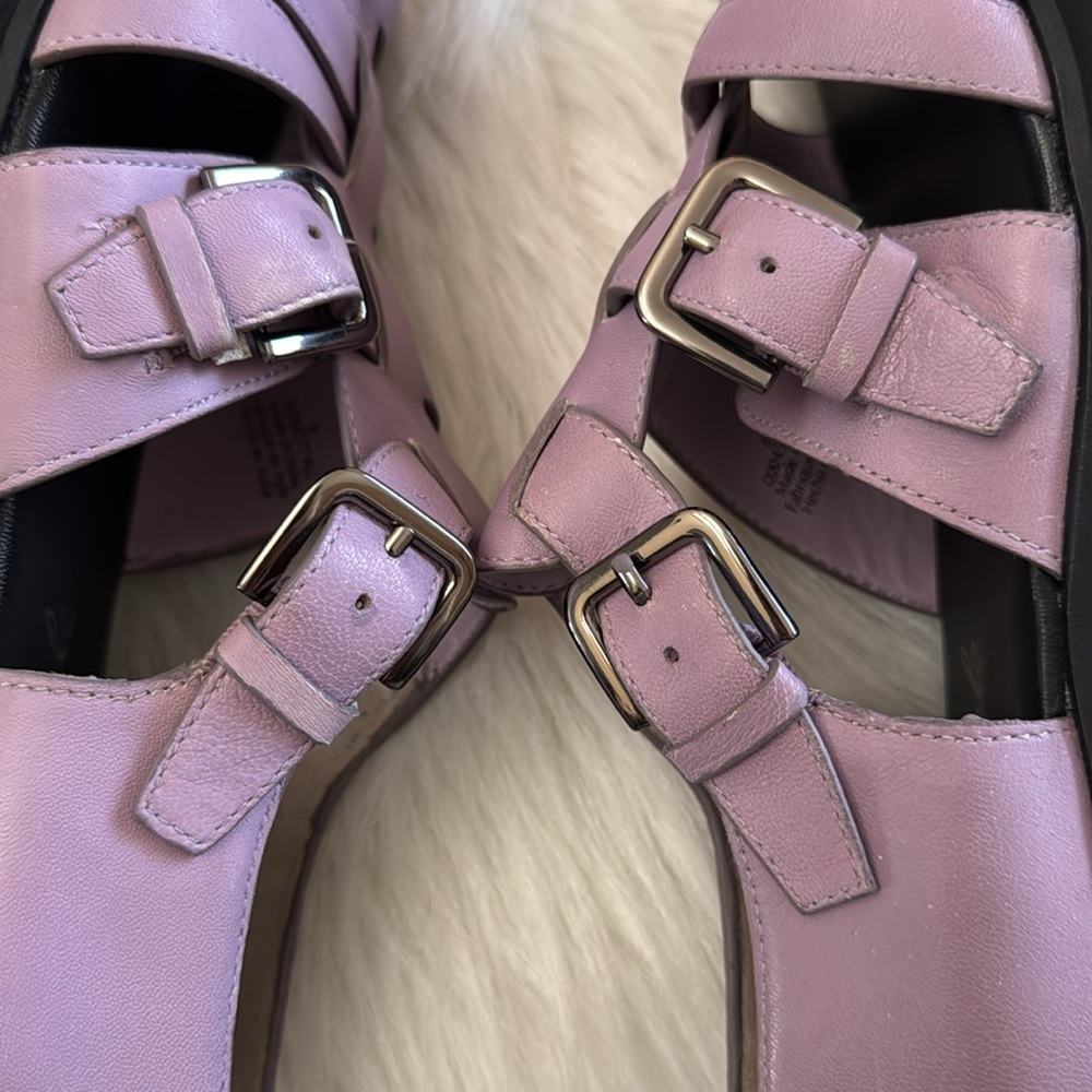Free People Janis Fisherman Lilac Lavender Chunky Black Heel Sandals Size 8 - Picture 8 of 16